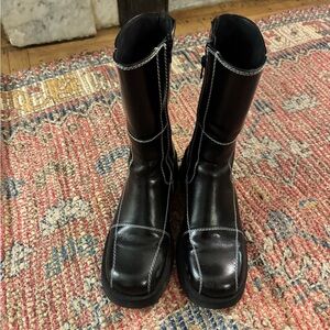 Miista Black Leather White Stitching Boot